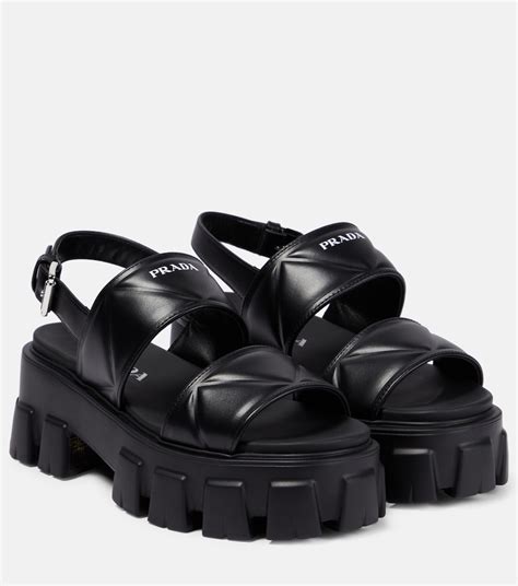 prada monolith sandals|prada black suede platform sandals.